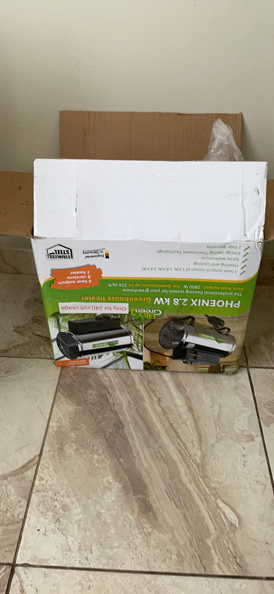 Bio Green PHX 2.8/US Phoenix Greenhouse Heater - 220-240V - 9553 BTU Stainless Steel - Electric Heating and Cooling System for Greenhouse, Shed, Garage - Corded Garage Heater with Frost Detection customer photo 1