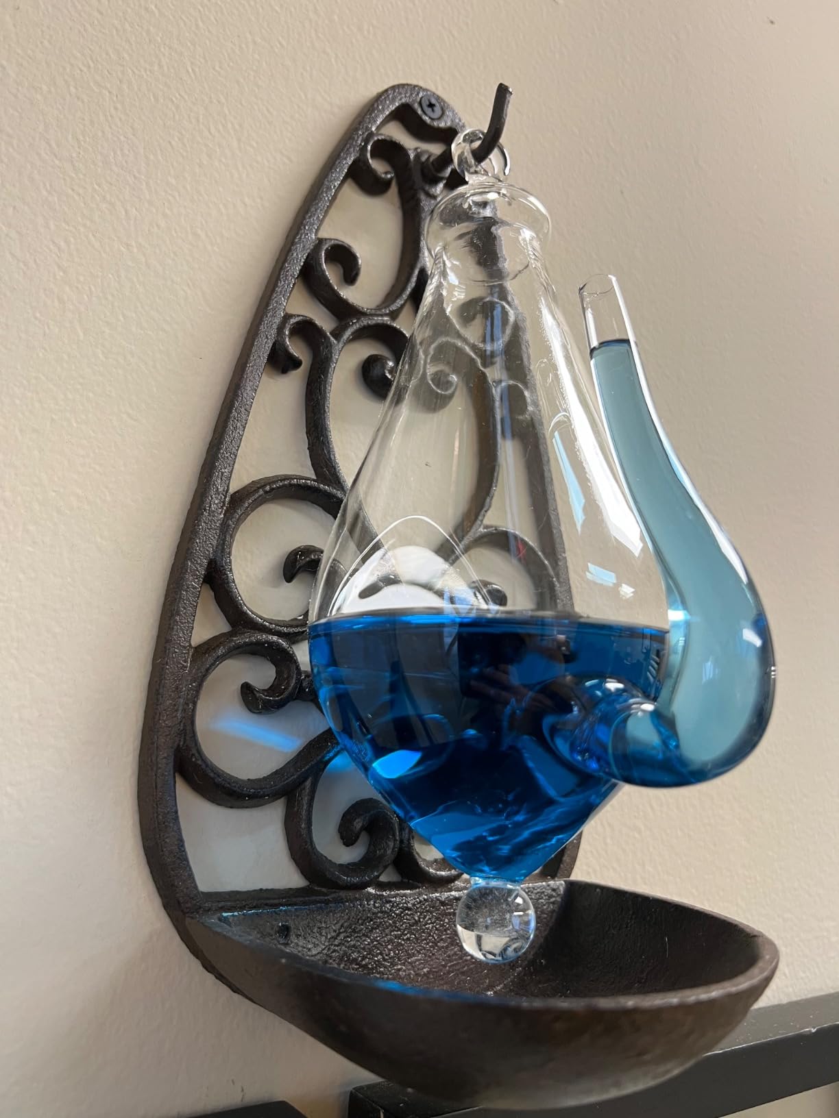 Esschert Design TH31 Thunder/Weather Glass Barometer with Cast Iron Filigree Holder and Overflow Pan, Antique Brown customer photo 2