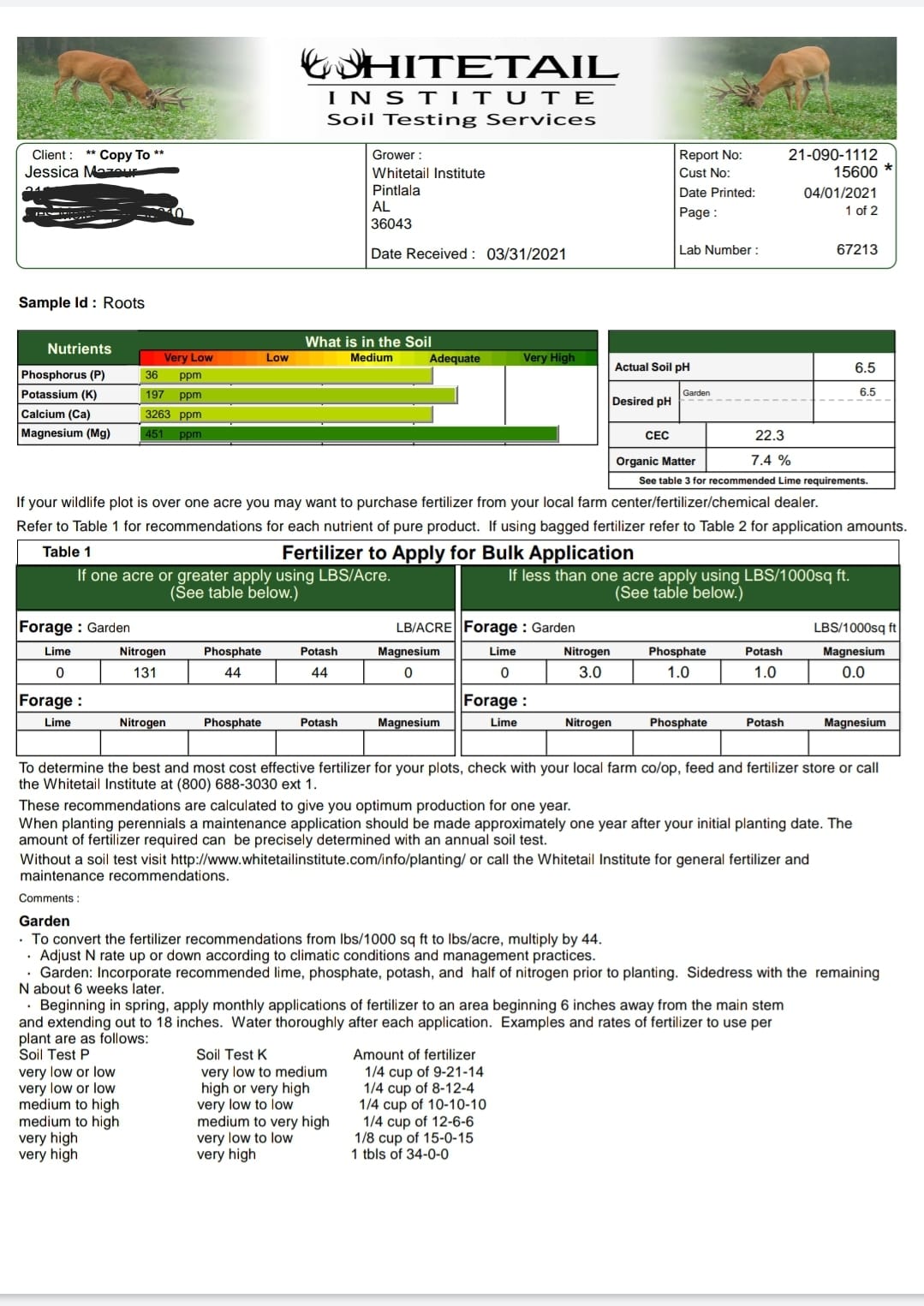 Whitetail Institute Laboratory Soil Test Kit, Ensures The Most Successful Deer Food Plot Possible, Professional Consultation Included, Receive Results Within One Week customer photo 1