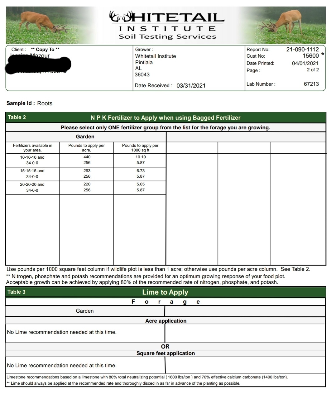 Whitetail Institute Laboratory Soil Test Kit, Ensures The Most Successful Deer Food Plot Possible, Professional Consultation Included, Receive Results Within One Week customer photo 2