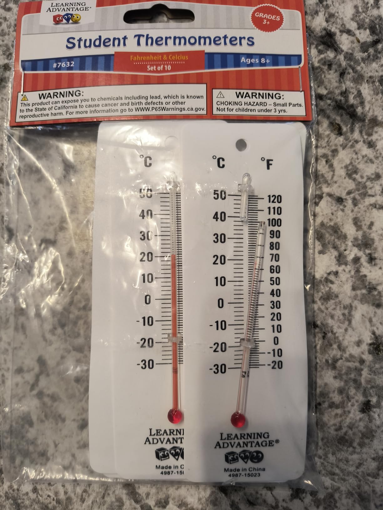 LEARNING ADVANTAGE Student Thermometers, Set of 10, Dual-Scale | Mercury-Free, Easy to Read, Indoor Science and Classroom Use customer photo 2