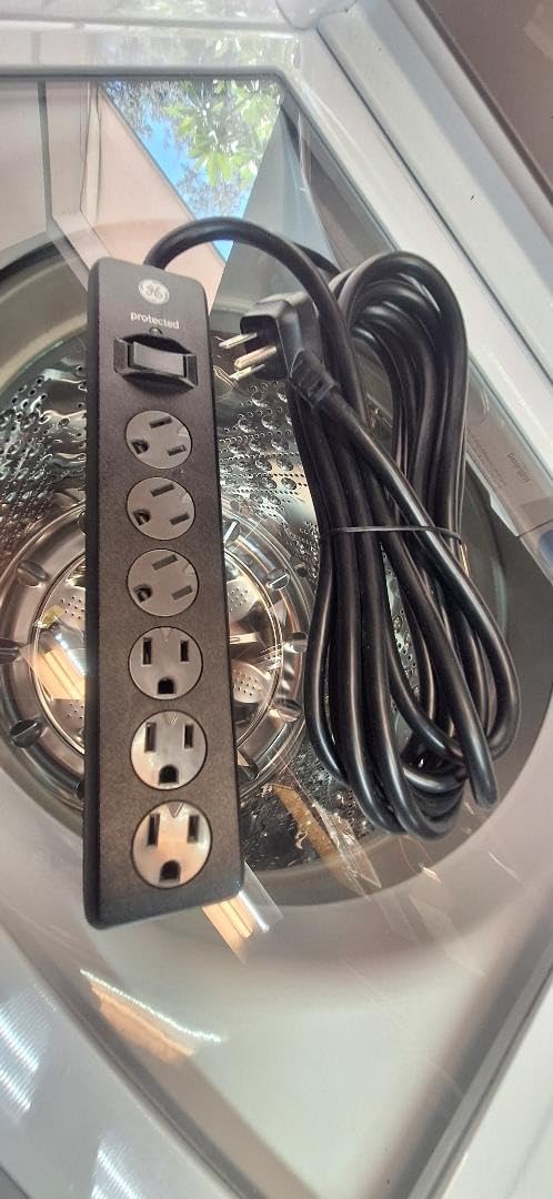 GE Surge Protector Power Strip, 8 Ft Extension Cord, 6 Outlet Extender, 1300 Joules, Flat Plug, Twist-to-Close Safety Covers, ETL Listed, Black, 33662 customer photo 1