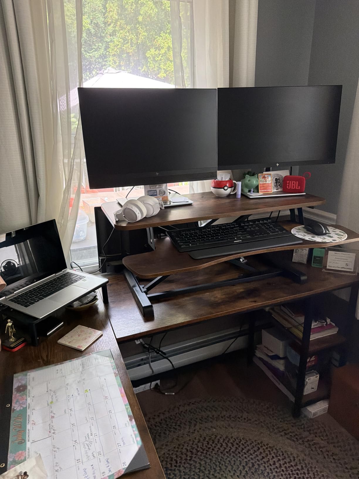 VIVO 32 inch Desk Converter, K Series, Height Adjustable Sit to Stand Riser, Dual Monitor and Laptop Workstation with Wide Keyboard Tray, Black, DESK-V000K | Height Adjustable, Stand Up Desk Riser, Wide Keyboard Tray, Dual Monitor and Laptop Workstation, K Series customer photo 1