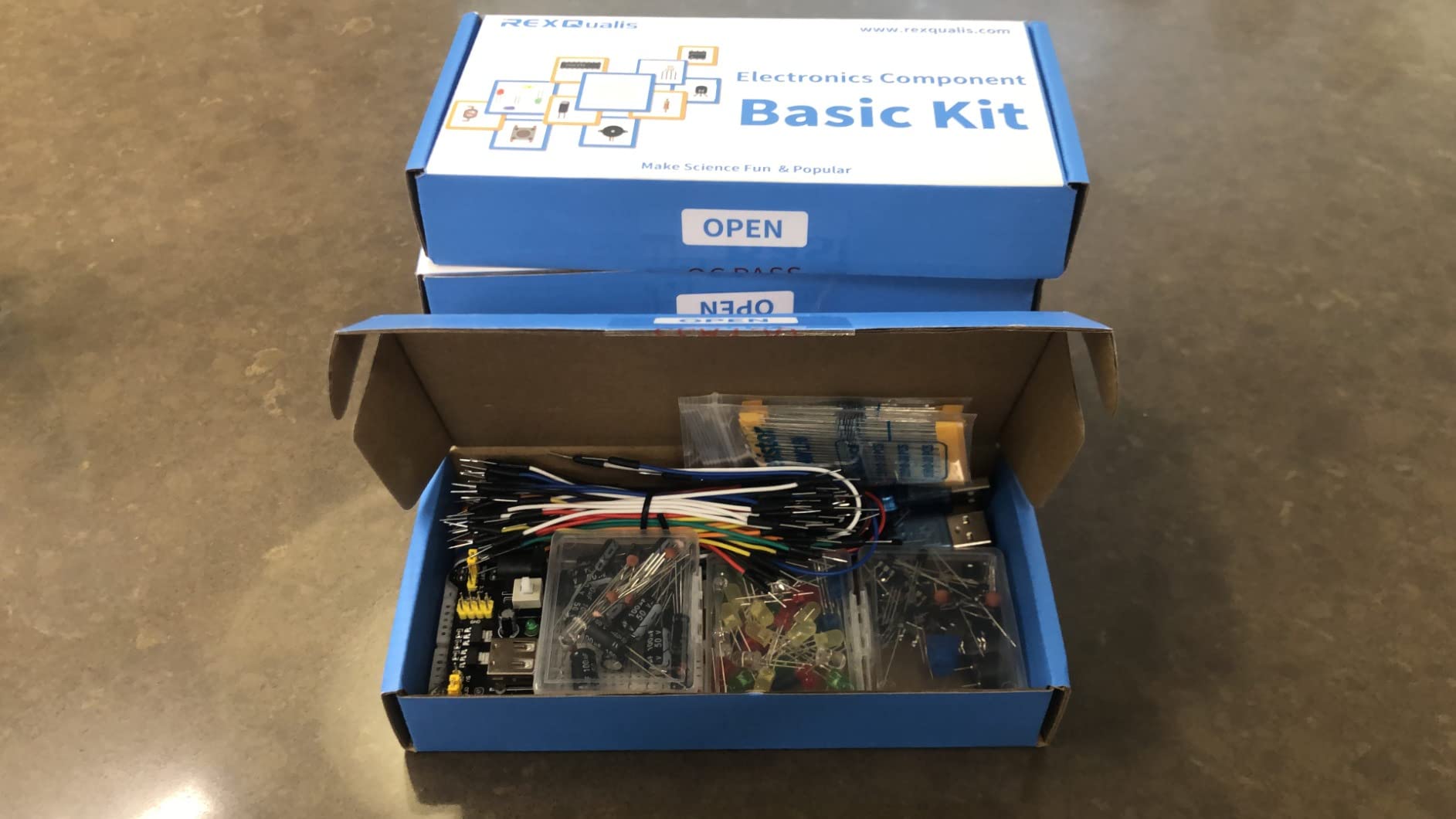 REXQualis Electronics Basic Kit w/Power Supply Module, Breadboard, Jumper Wire, LED,Resistor, comes with more than 300pcs sensors and components for fun and simple electronic projects. customer photo 1