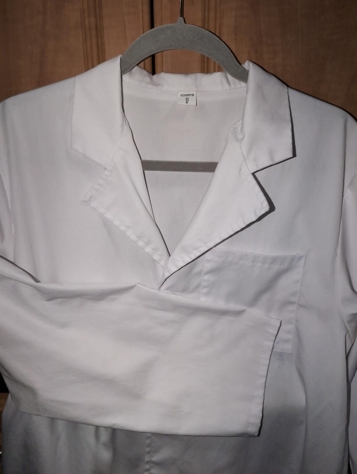 VOGRYE Womens Medical Lab Coat Three Pocket Long Sleeve Button Front White customer photo 1