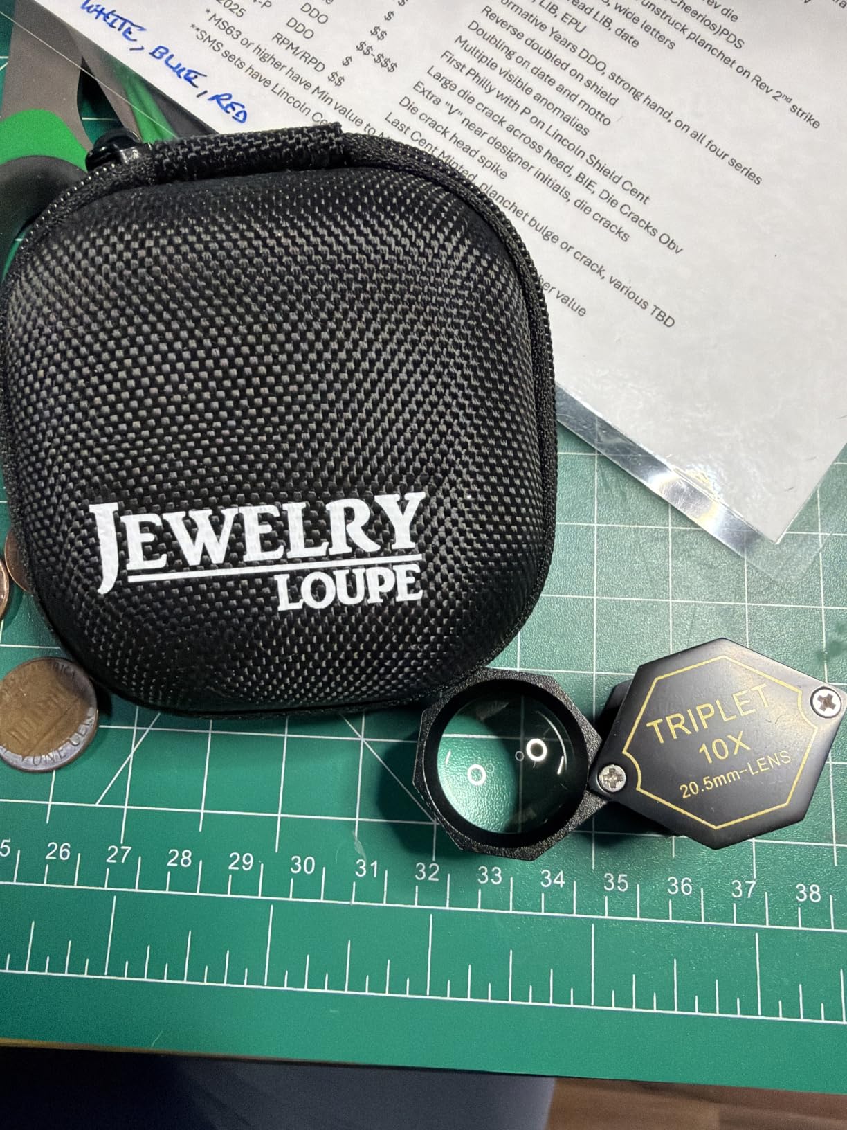 10x Magnifier Jewelry Loupe 20.5mm Triplet Lens Optical Glass Pocket Gem Magnifying Tool for Jeweler, Stamp Philatelist, Coin Numismatic, Achromatic Black Hexagonal Design Kit Set customer photo 2