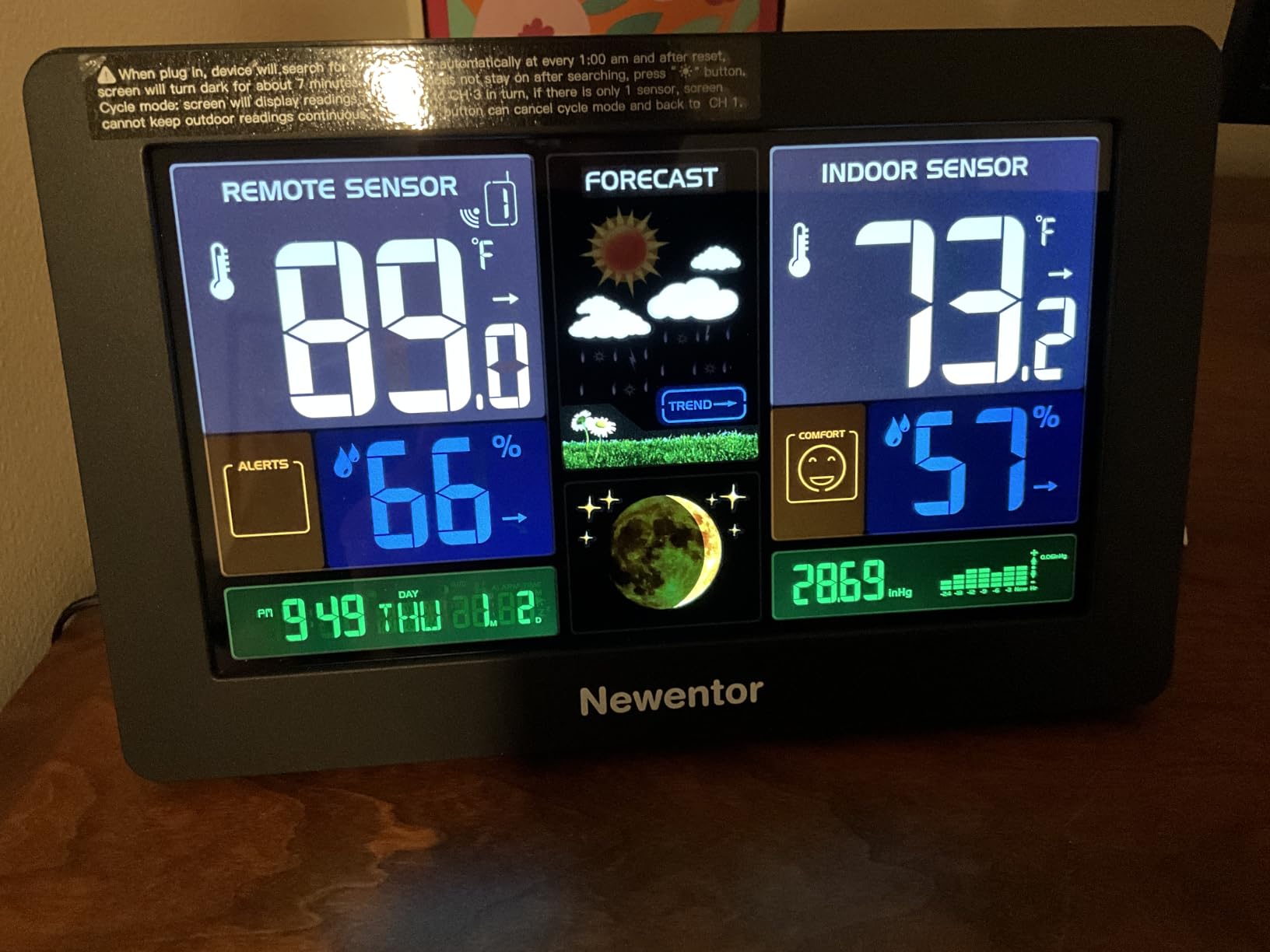 Newentor Weather Station Wireless Indoor Outdoor Thermometer, Color Display Digital Weather Thermometer with Atomic Clock, Barometric Pressure, Forecast Station with Adjustable Backlight, Black customer photo 2