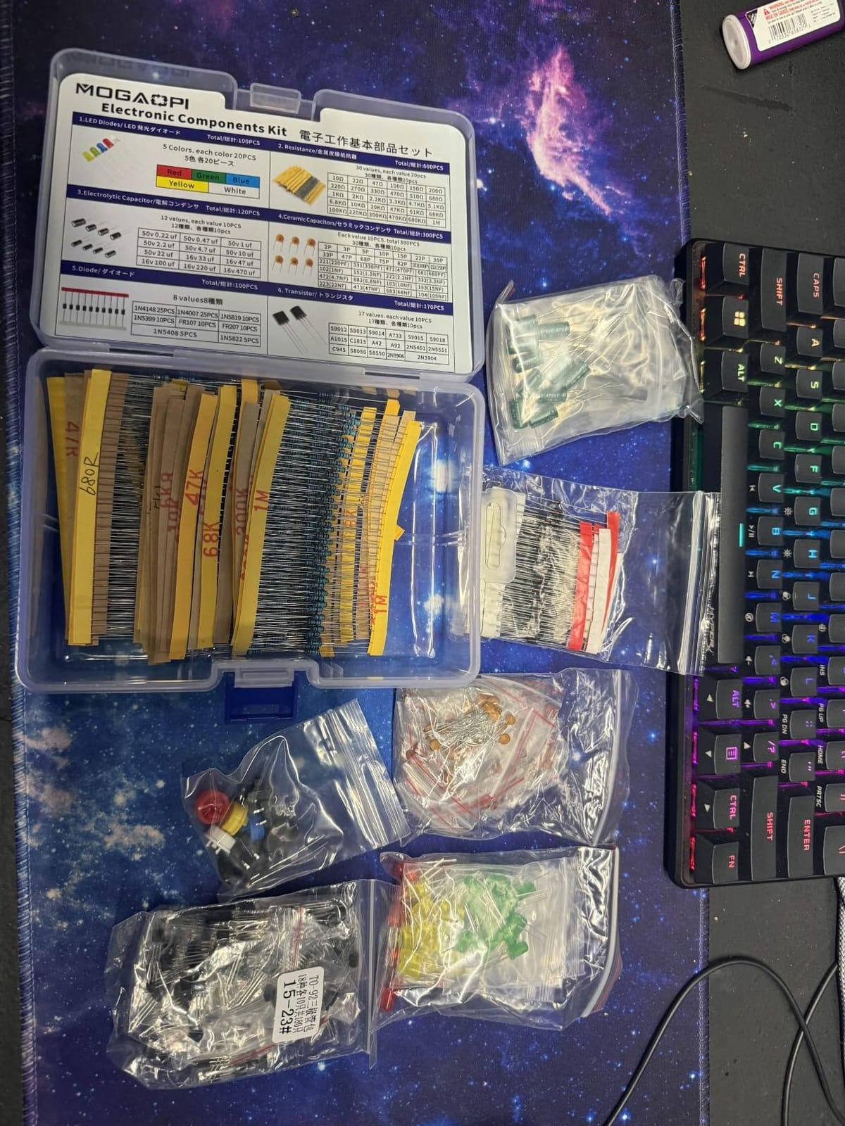 Electronic Component Kit Total 1390 Pcs, LED Diodes | Metal Film Resistors, Electrolytic Capacitor Package, Common Diodes, Ceramic Capacitors, Common Transistor Assortment Box customer photo 1