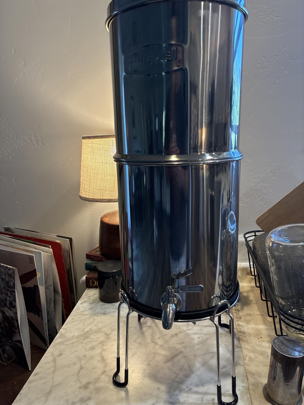 Purewell 3-Stage 0.01μm Ultra-Filtration Gravity Water Filter System, NSF/ANSI 42&372 Certification, 304 Stainless Steel Countertop System with 2 Filters and Stand, Reduce 99% Chlorine, 2.25G, PW-OB customer photo 1