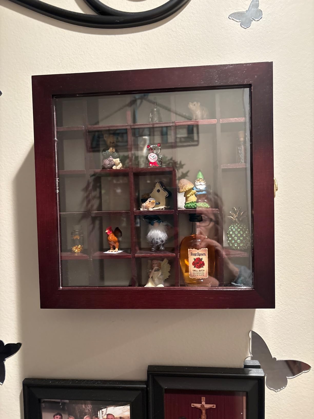 Adjustable Rock Display Case - Rock Collection Box with Fabric Bed for Mineral Display - Dark-Finish Shadow Box with Shelves for Crystal Storage customer photo 2