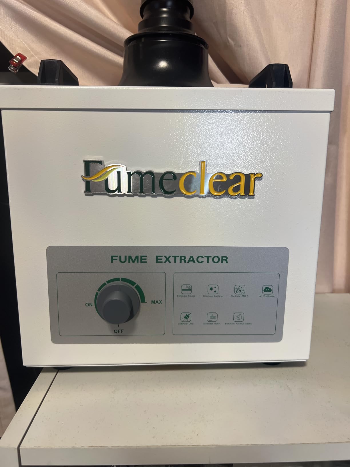 FumeClear FC-100A Fume Extractor Low-Noise & High Iodine 3-Stage Filtration | For Garages, Workshops, Soldering & Laser & welding & Nail Odor Smoke Removal, 118CFM Suction, 100W with 12pcs H13 Filters customer photo 2