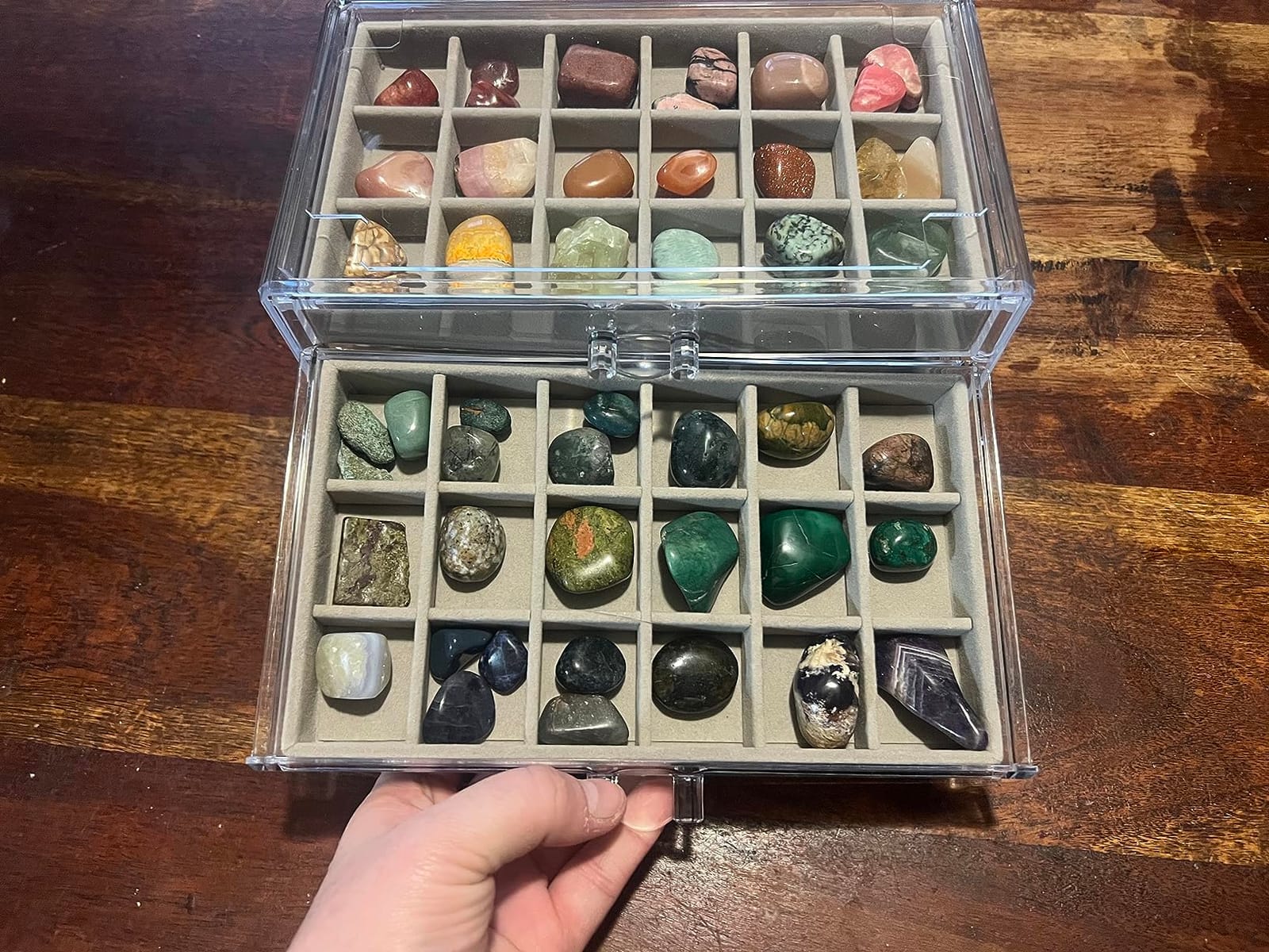 Acrylic Rock Collection Display Case for Collectibles & Mineral Organizer | Clear acrylic shadow box with door and adjustable shelves, storage for rocks and gemstones, display for hobby collectors customer photo 2