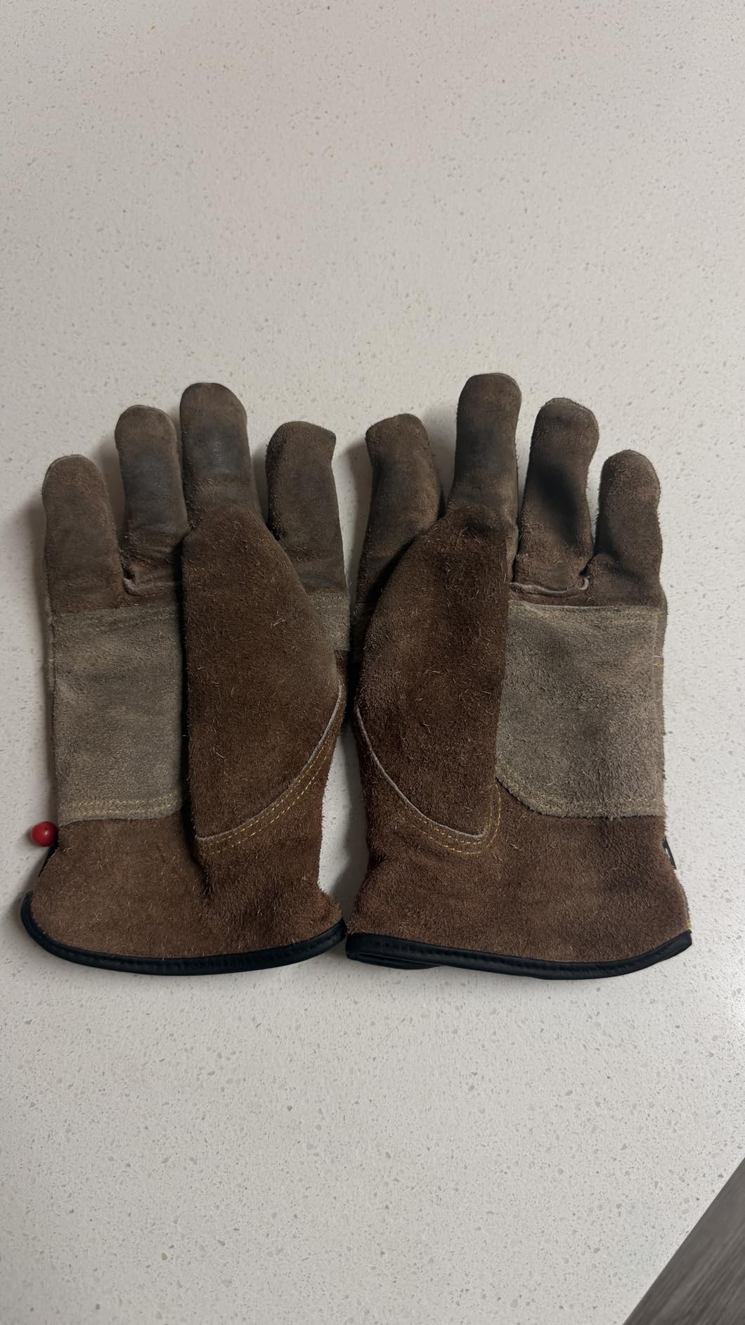 WZQH Leather Work Gloves for Men or Women. Large Glove for Gardening, Tig/Mig Welding, Construction, Chainsaw, Farm, Ranch, etc. Cowhide, Soft Lining, Utility, Firm Grip, Durable. Coffee-grey L customer photo 1