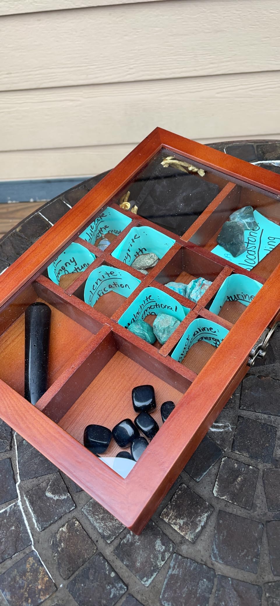 Adjustable Rock Collection Box, Wood Crystal Display Case for Gemstone | Rock Display Case with Shelves, Witchy Stone Organizer Storage, Gem Holder Box for Mineral Collectibles, Wiccan Gift, Black customer photo 1