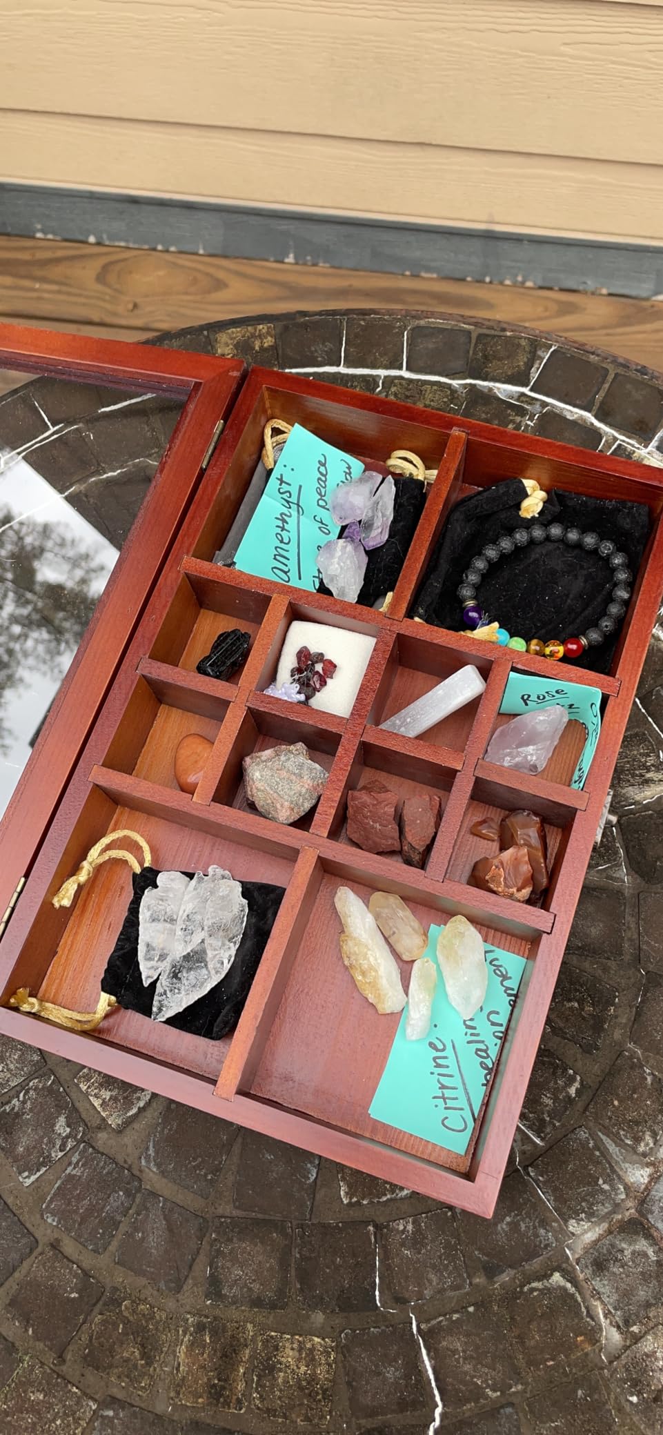 Adjustable Rock Collection Box, Wood Crystal Display Case for Gemstone | Rock Display Case with Shelves, Witchy Stone Organizer Storage, Gem Holder Box for Mineral Collectibles, Wiccan Gift, Black customer photo 2