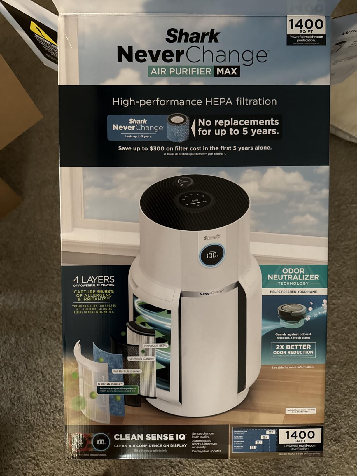Shark NeverChange Air Purifier Max with Odor Neutralizer, HP302, Dove | 1,300 Sq. Ft. for Large Room, Kitchen, Office, HEPA-Exceeding Filter, Captures Pollutants, Pet Dander, Dust, Odor, and More customer photo 1