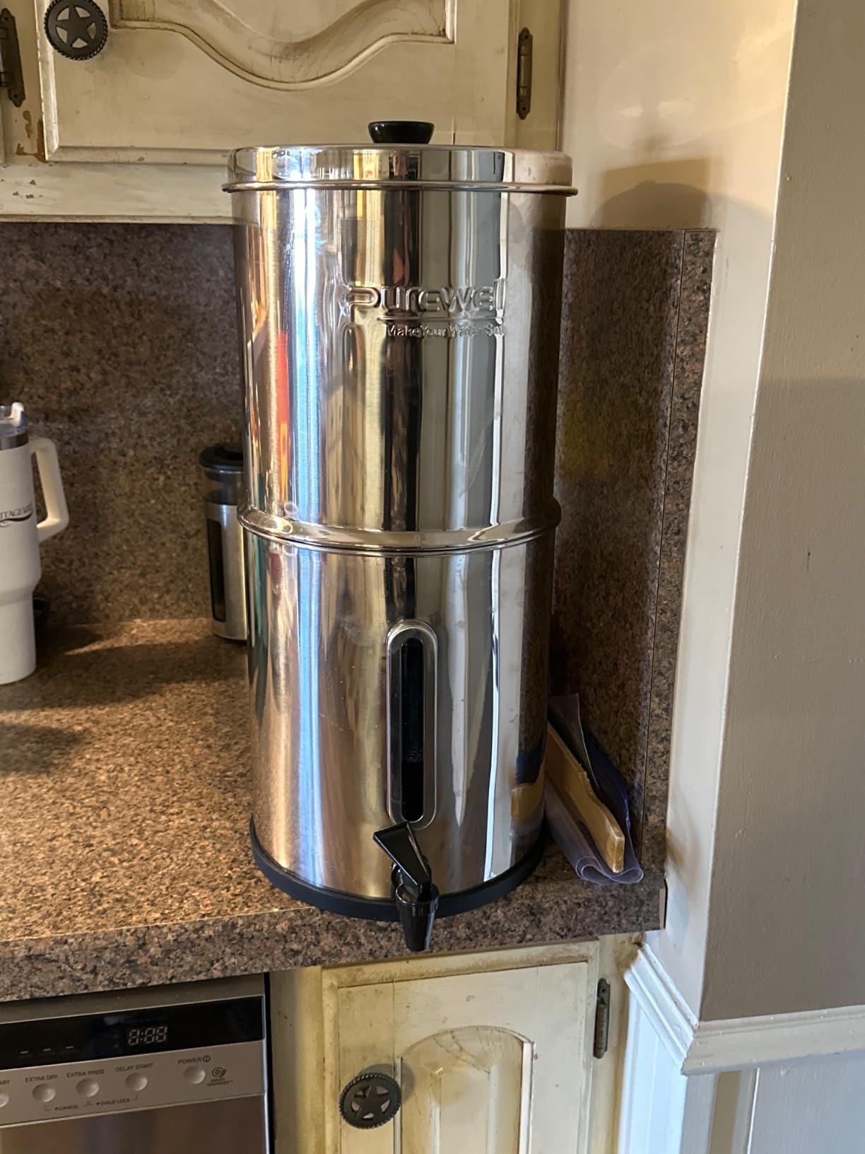 Purewell 2.25G Gravity Water Filter System with Water Level Window, 3-Stage 0.01μm Ultra-Filtration Stainless Steel Countertop System with 2 Filters and Stand, Reduce 99% Chlorine, PW-KS customer photo 2
