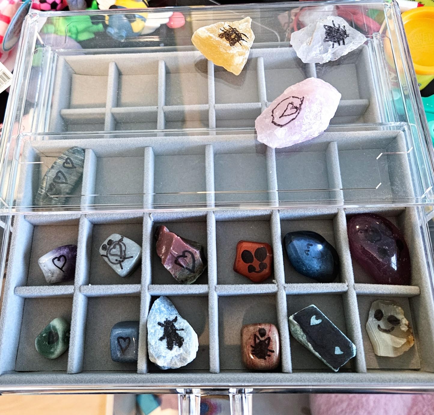 Bfttlity Acrylic Rock Display Case, 54 Grids Rock Collection Box for Kids | Rock Box with Mini Magnifying Glass and Gloves, Collection Display Cases for Stones Collectibles Gemstone Crystals Storage customer photo 1