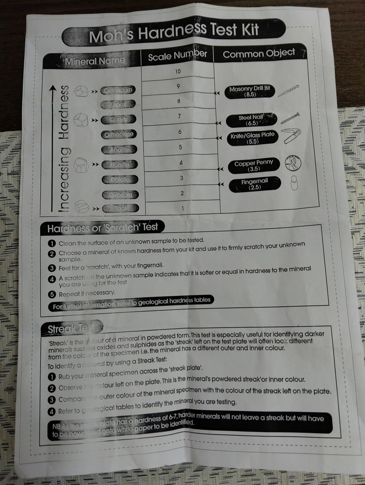 Moh's Hardness Test Kit, 11 Pcs Mineral Hardness Set with 9 Rock Mineral Specimens and 2 Unglazed Porcelain Streak Plates customer photo 1