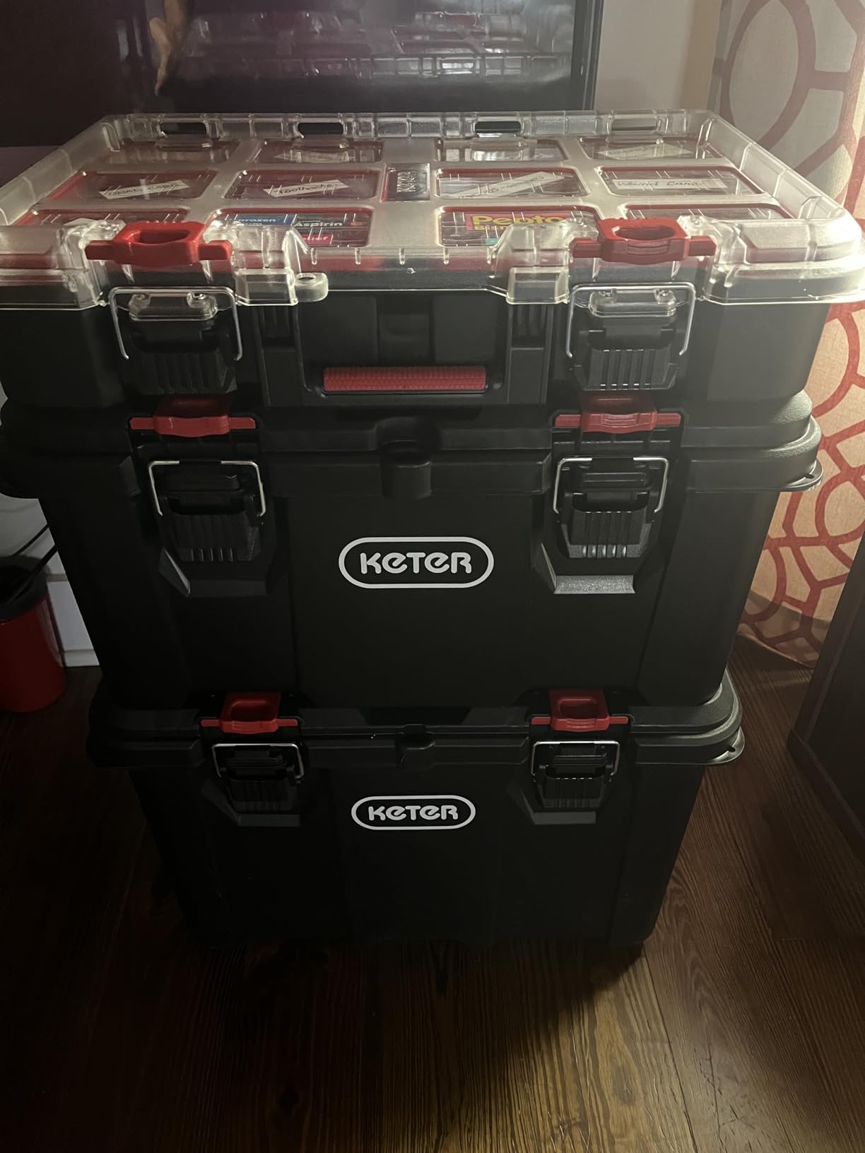 Keter Stack N Rolling Tool Box Modular Storage System 3 Piece, Black and Red, Heavy Duty, Weatherproof, All Terrain Wheels, Durable, Telescoping Handle customer photo 1