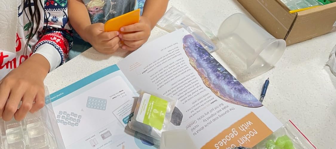 KiwiCo Crystal Geode Soapmaking Kit | Complete Set Includes Beaker, Clear Soap, Molds, Mixing Sticks, Mica Powder, Liquid Colors & More | DIY Soap Making Kit for Kids Ages 7+ customer photo 2