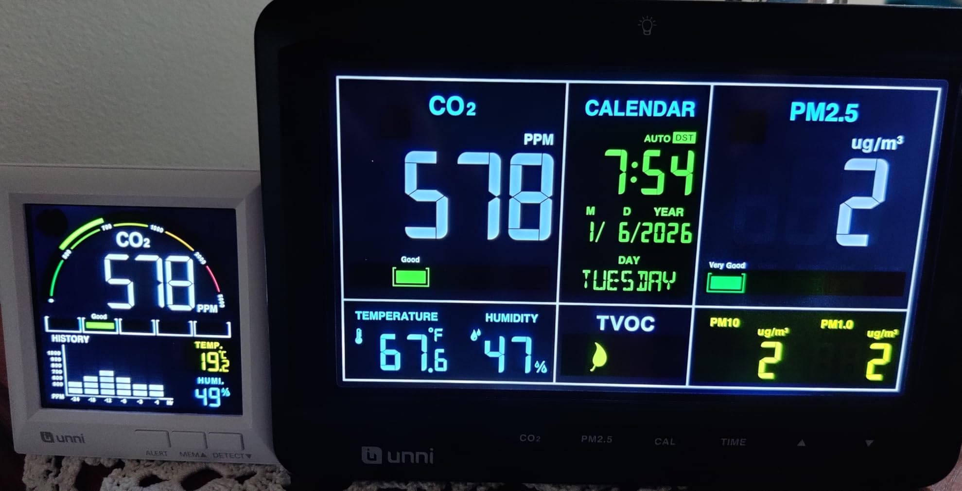 U UNNI CO2 Monitor for Home, 3 Adjustable Volume for Alerts & 3 Adjustable Backlight, Photoacoustic Sensor for Temperature Humidity & Indoor Air Quality Monitor customer photo 2