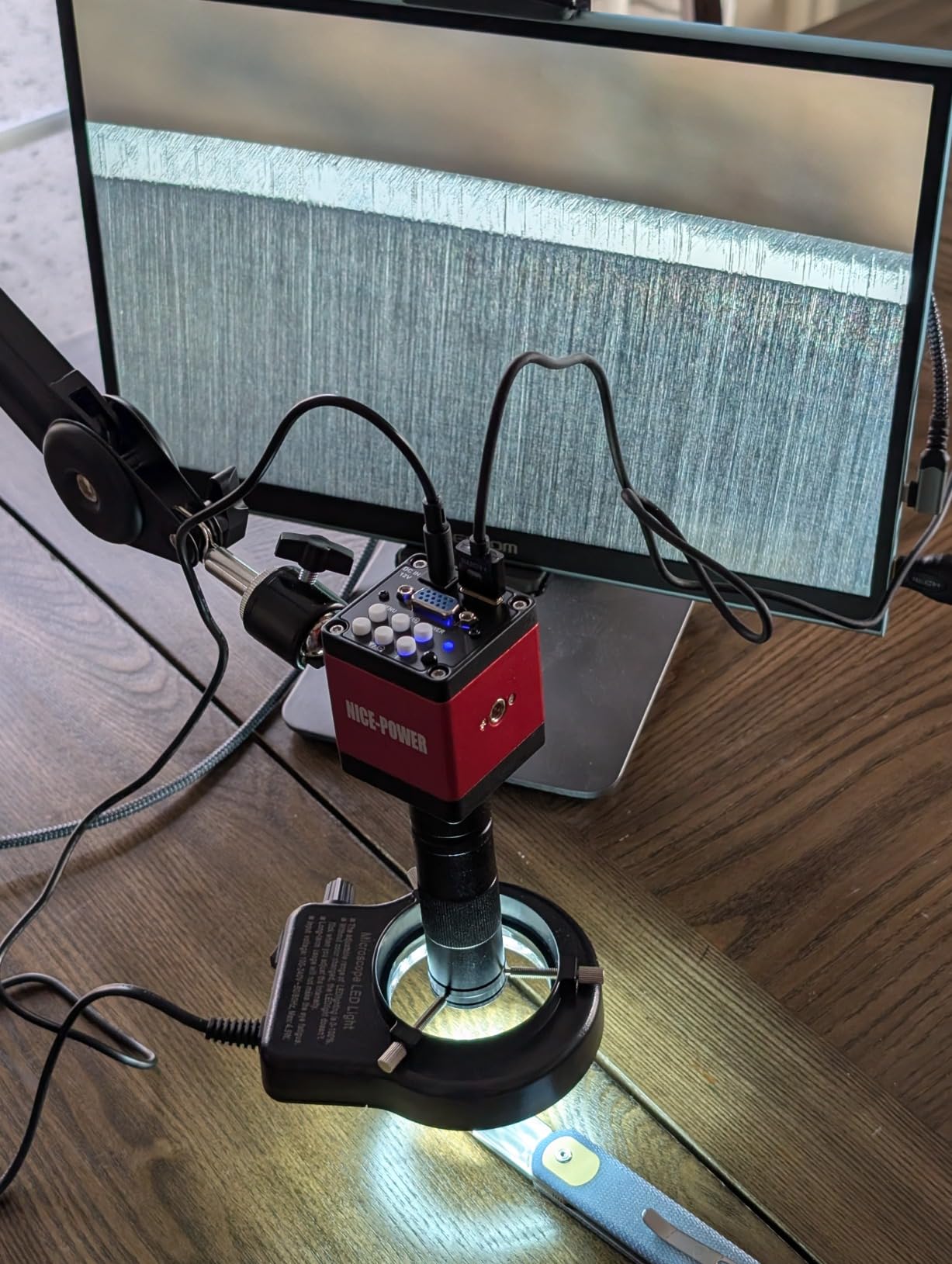NICE-POWER Digital Microscope Camera, 13MP 1080P HDMI VGA Industrial Video Microscope, 150X Zoom C-Mount Lens, Foldable Stand, LED Ring Light, Soldering Microscopes for Electronics Repair customer photo 2