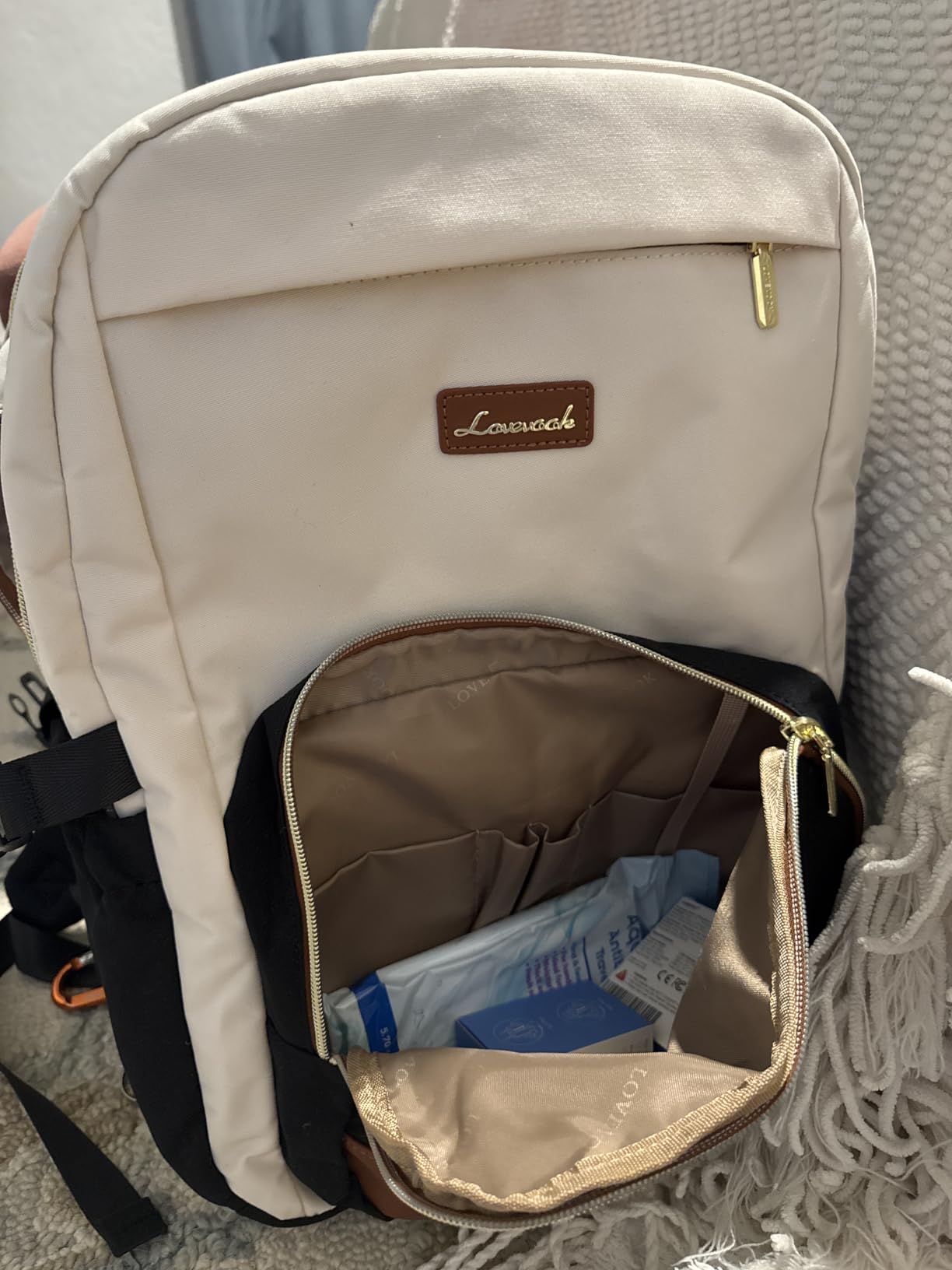 LOVEVOOK Laptop Backpack for Women with Pouch Pocket for Large Capacity Cup, 15.6 Inch Travel Backpack Purse, Waterproof Work Business College Teacher Bags, Beige-Black-Brown customer photo 2