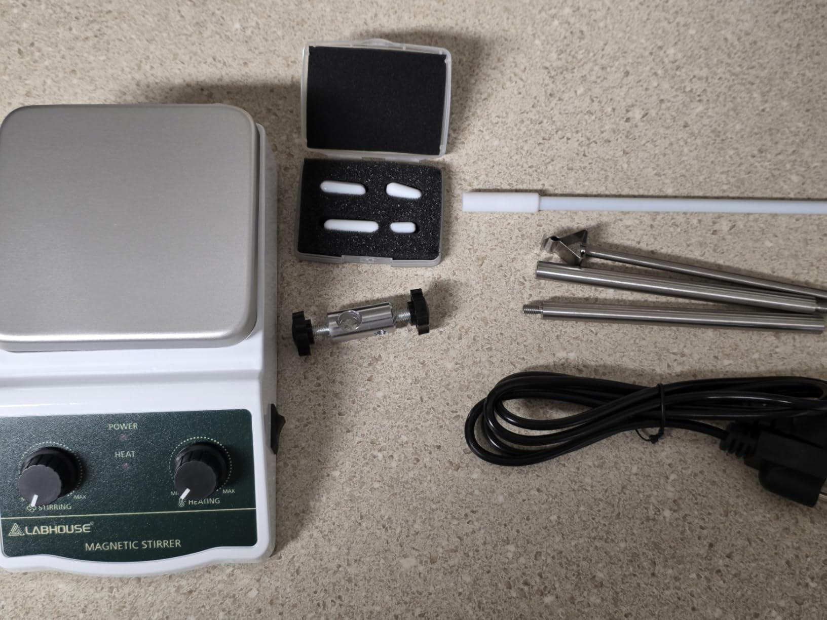 LHS-2 Magnetic Stirrer Hot Plate, 300°C/572°F, 2000RPM, 2L | Plate surface temp up to 300°C, PTFE stir bars & recycler, support stand, variable speed, for lab heating & mixing customer photo 1