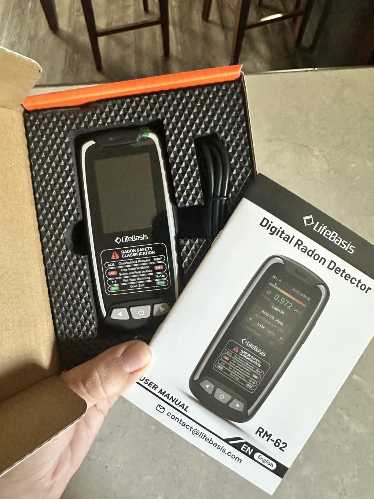 LifeBasis Portable Radon Detector, Fast 6H First Result, Rechargeable | 0.09-1000 pCi/L, Audible & Visual Alerts, 504-Day Log, 45-Day Standby, Type-C Charging, Basement Garage Bedroom Radon Monitor customer photo 1