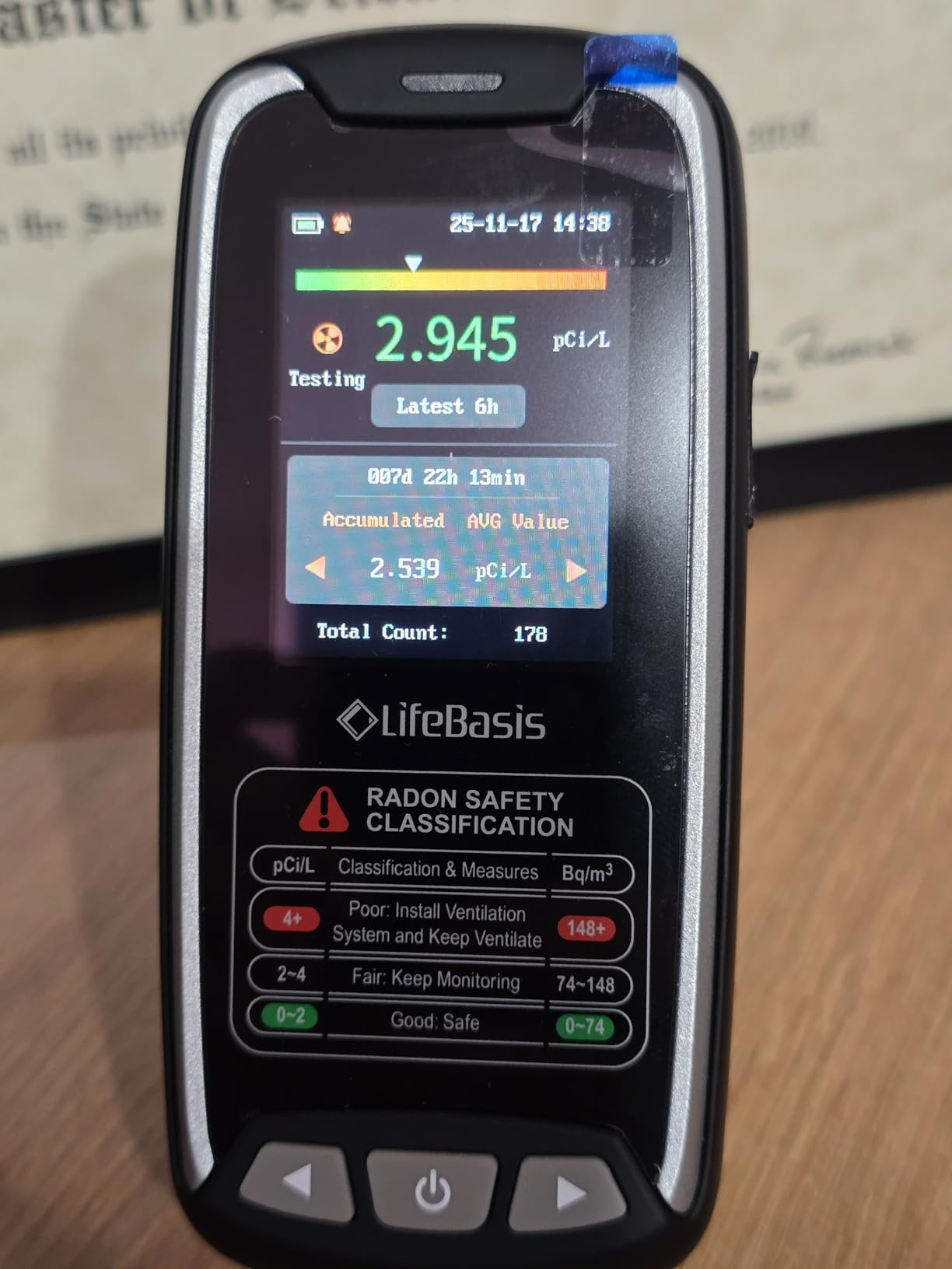 LifeBasis Portable Radon Detector, Fast 6H First Result, Rechargeable | 0.09-1000 pCi/L, Audible & Visual Alerts, 504-Day Log, 45-Day Standby, Type-C Charging, Basement Garage Bedroom Radon Monitor customer photo 2