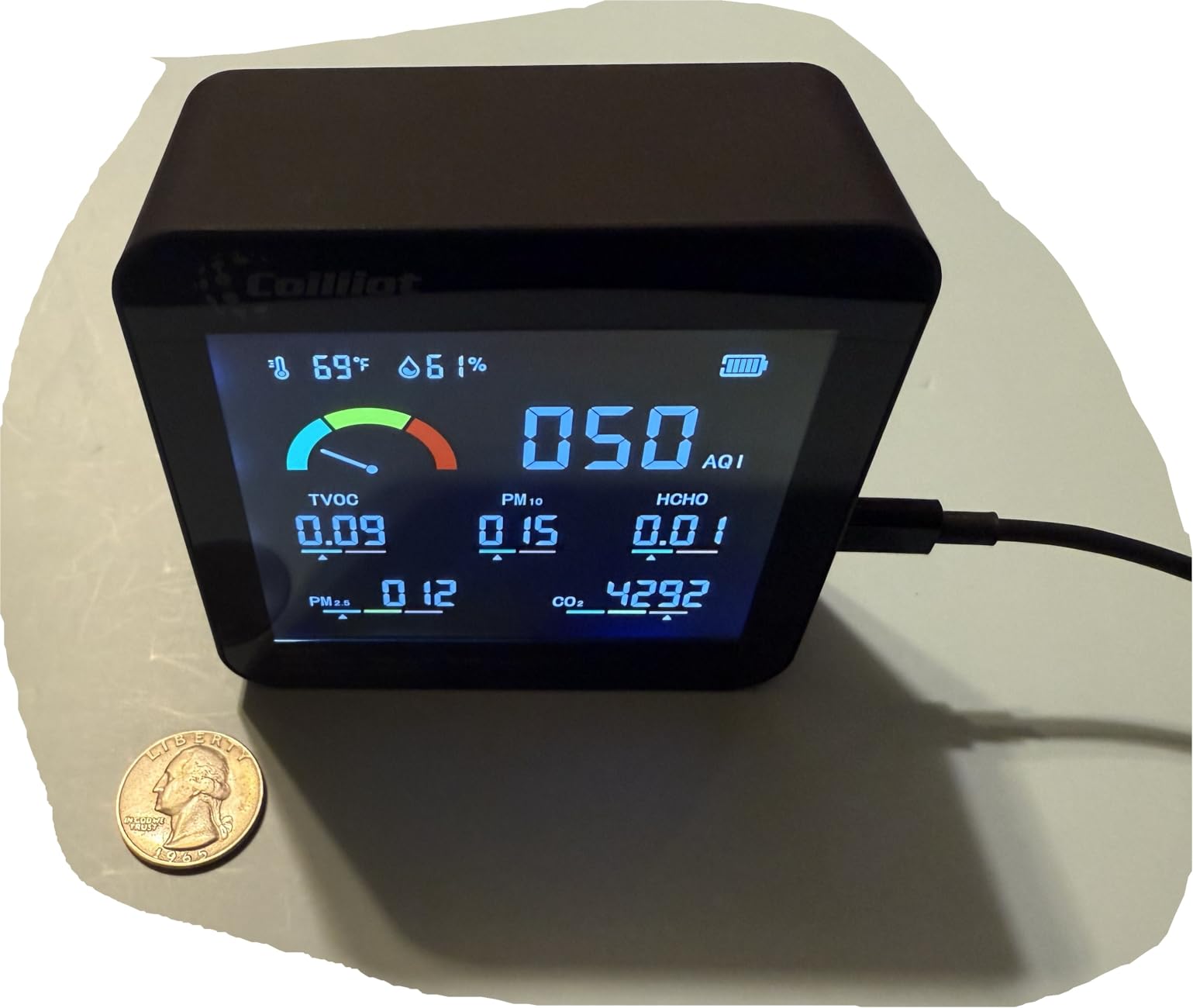 Indoor Air Quality Monitor, CO2 Detector, TVOC, PM2.5, PM10, HCHO | VOC Meter and AQI Tester track TVOC with a Temperature & Humidity Sensor for indoor air monitoring in your Home, Office, Car customer photo 2