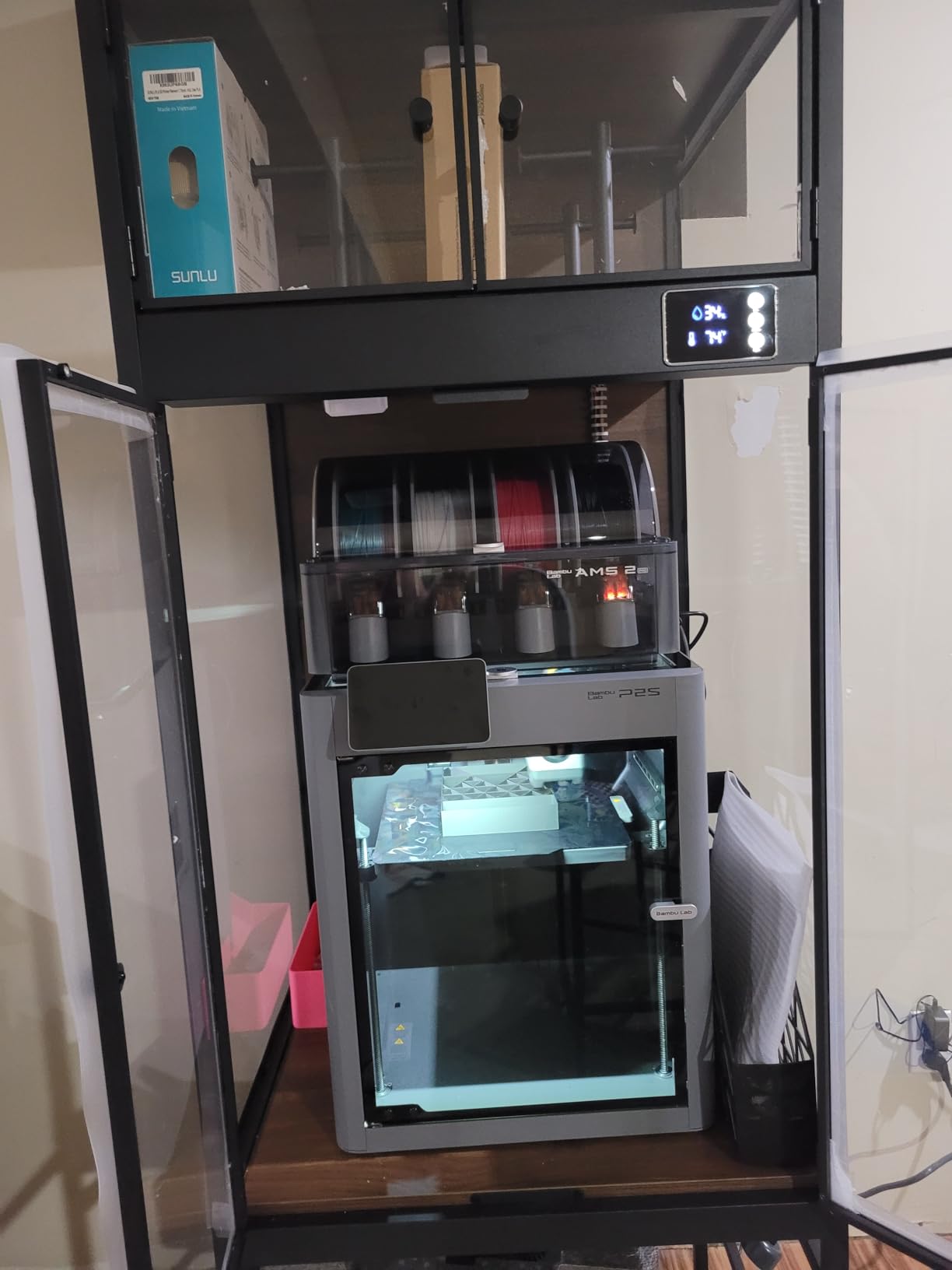 Crafit 3D Printer Cabinet with 48 Spools Filament Storage Rack, 3D Printer Enclosure with Ventilation, Thermo-Hygrometer and LED Light, Heat-Resistant, Dustproof and Noise-Reduction Design, Upgraded customer photo 1