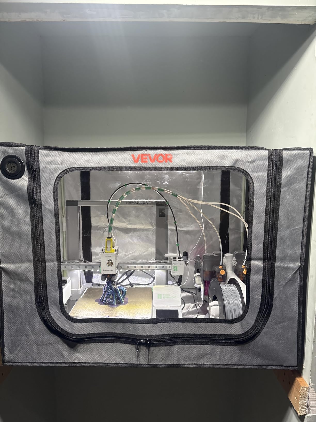 VEVOR 3D Printer Enclosure with Ventilation, Dustproof Waterproof Oxford Cloth Resin 3D Printer Tent, Constant Temperature Protective Case with LED, Compatible with Photon Mono/Mars 3, FDM/LCD Printer customer photo 1