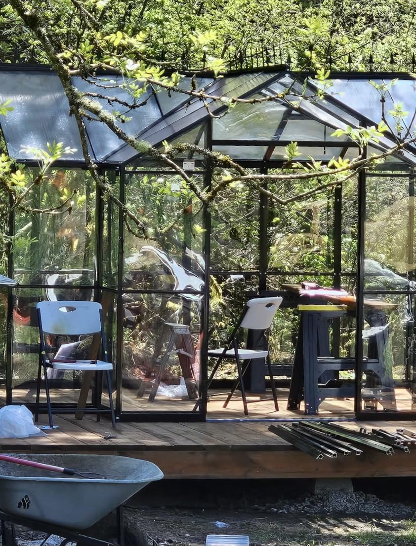 AMERLIFE 12 x 10 x 8-Ft Hybrid Polycarbonate Greenhouse | Quick-Connect Aluminum Frame, Dual Roof Vents, Double Doors, Gutters, Walk-In Design, Black customer photo 1