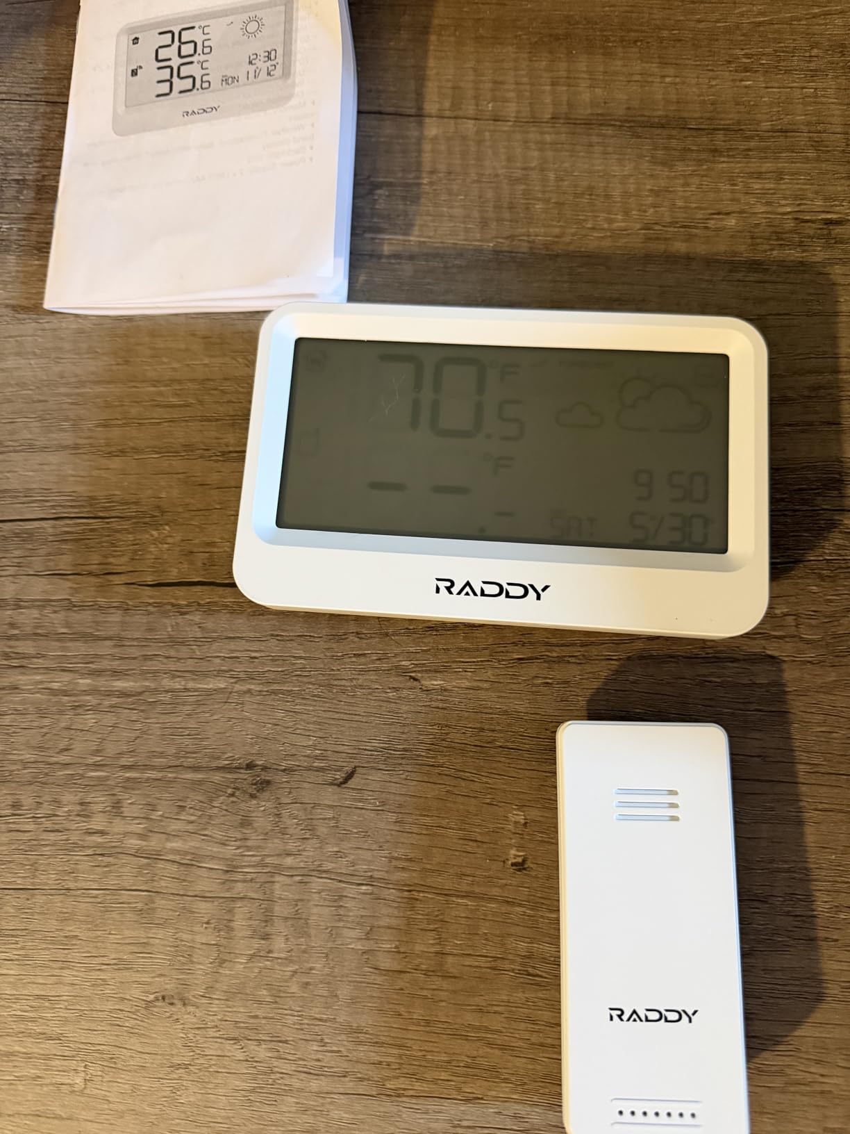 Raddy WF-60 Digital Weather Station, Indoor Outdoor Thermometer | Weather forecast, frost alarm, alarm clock, battery operated, for home and garden customer photo 1