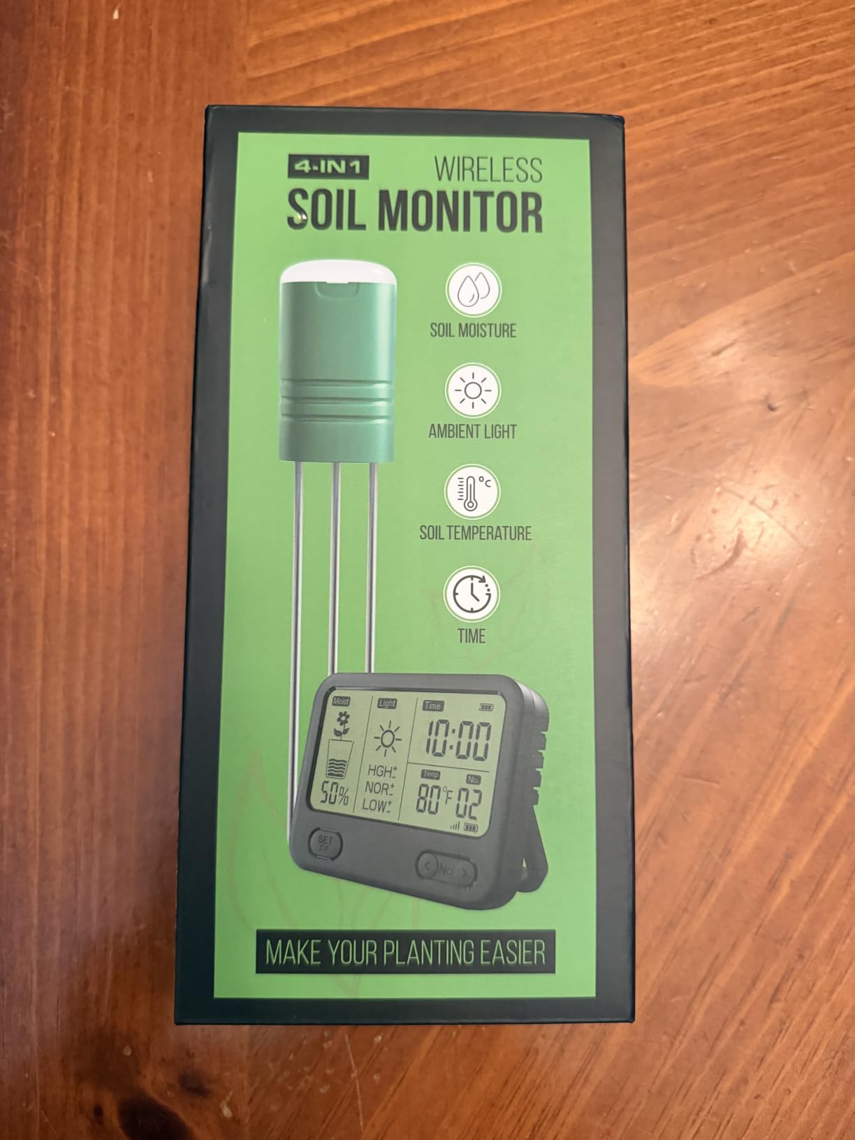 Soil Moisture Meter for Plants, 4-in-1 Wireless Soil Tester, Soil Thermometer/Moisture/Sunlight Time, Large Screen, Indoor/Outdoor Plant Water Meter, Garden Soil Test Kit for Lawn, Farm, Houseplants customer photo 1