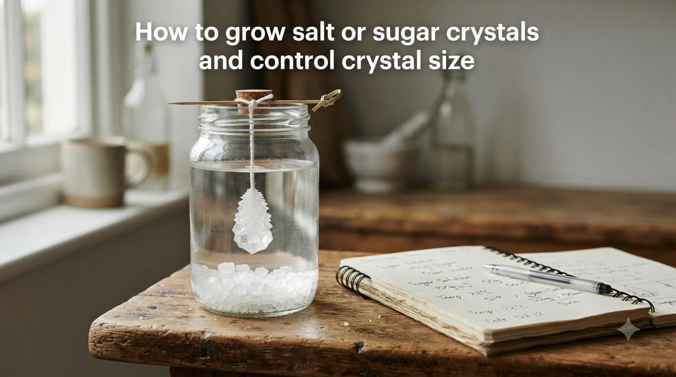 How to grow salt or sugar crystals and control crystal size
