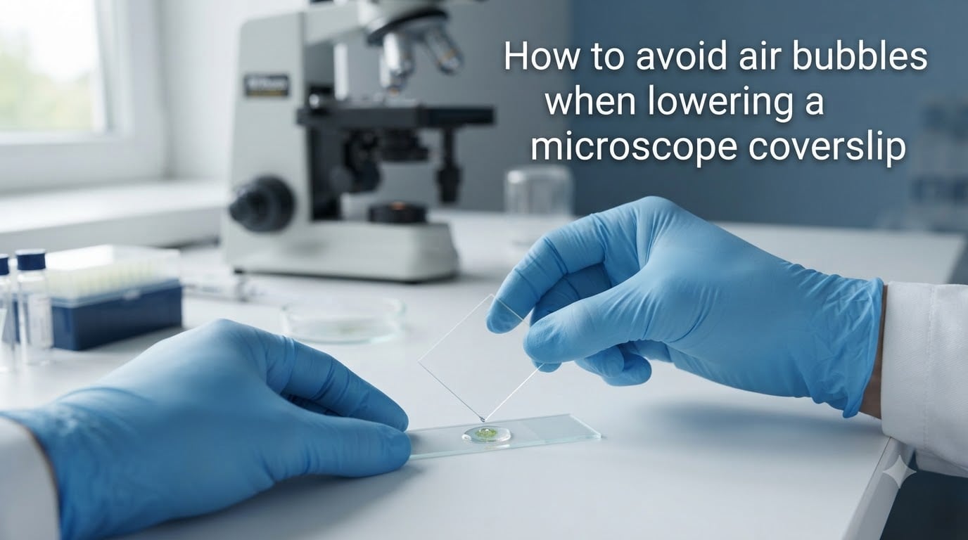 How to avoid air bubbles when lowering a microscope coverslip