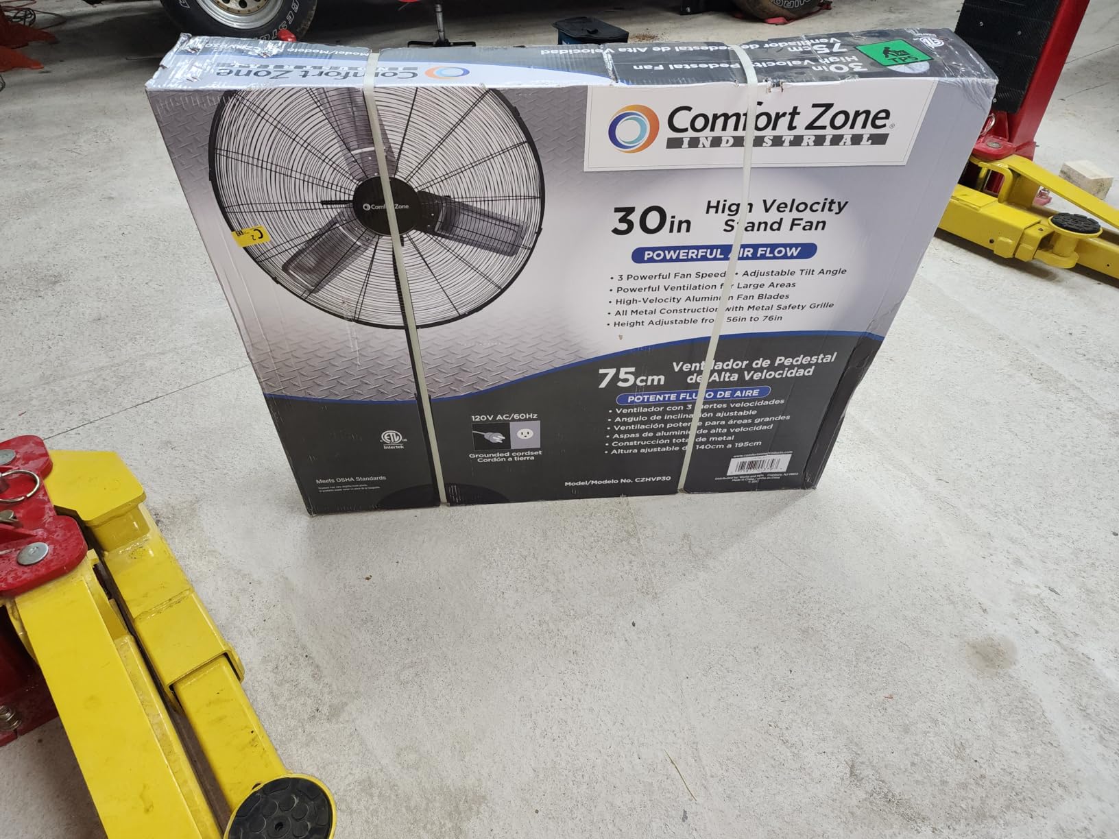 COMFORT ZONE Industrial Pedestal Fan, 30 inch, 3 Speed, High Velocity, Adjustable Height 56” to 76”, Metal, Meets OSHA Standards, Airflow 36 ft/sec, Ideal for Garage, Workshop or Warehouse, CZHVP30 customer photo 2