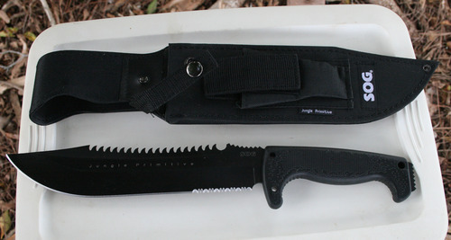 SOG Jungle Primitive Fixed Blade- Field and Camping Tactical Machete with Sheath for Clearing Brush, Full Tang Survival Knife 15.3 Inches (F03TN-CP), Steel,Black customer photo 2