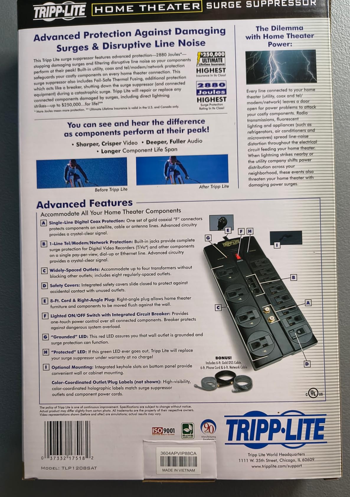 Eaton Tripp Lite TLP1208SAT Flat Plug Surge Protector 12 Outlets Home TV | Coax, Phone & Ethernet Protection | 2880 Joules, 8ft Extension Cable, Lifetime Manufacturer's Warranty & $250,000 Insurance customer photo 1