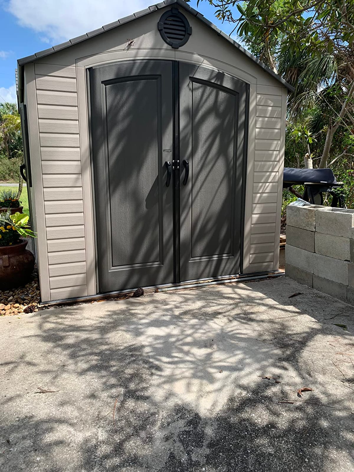 Lifetime 15×8 Ft Dual‑Entry Outdoor Storage Shed, Steel‑Reinforced, UV‑Protected, Weather‑Resistant Backyard Garden Shed with Skylights, Windows & Shelving, Desert Sand customer photo 1