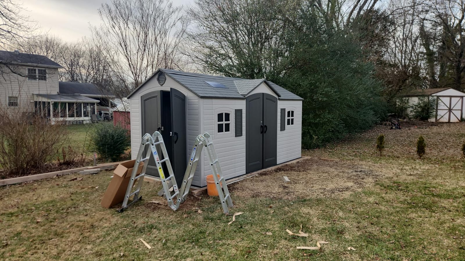 Lifetime 15×8 Ft Dual‑Entry Outdoor Storage Shed, Steel‑Reinforced, UV‑Protected, Weather‑Resistant Backyard Garden Shed with Skylights, Windows & Shelving, Desert Sand customer photo 2