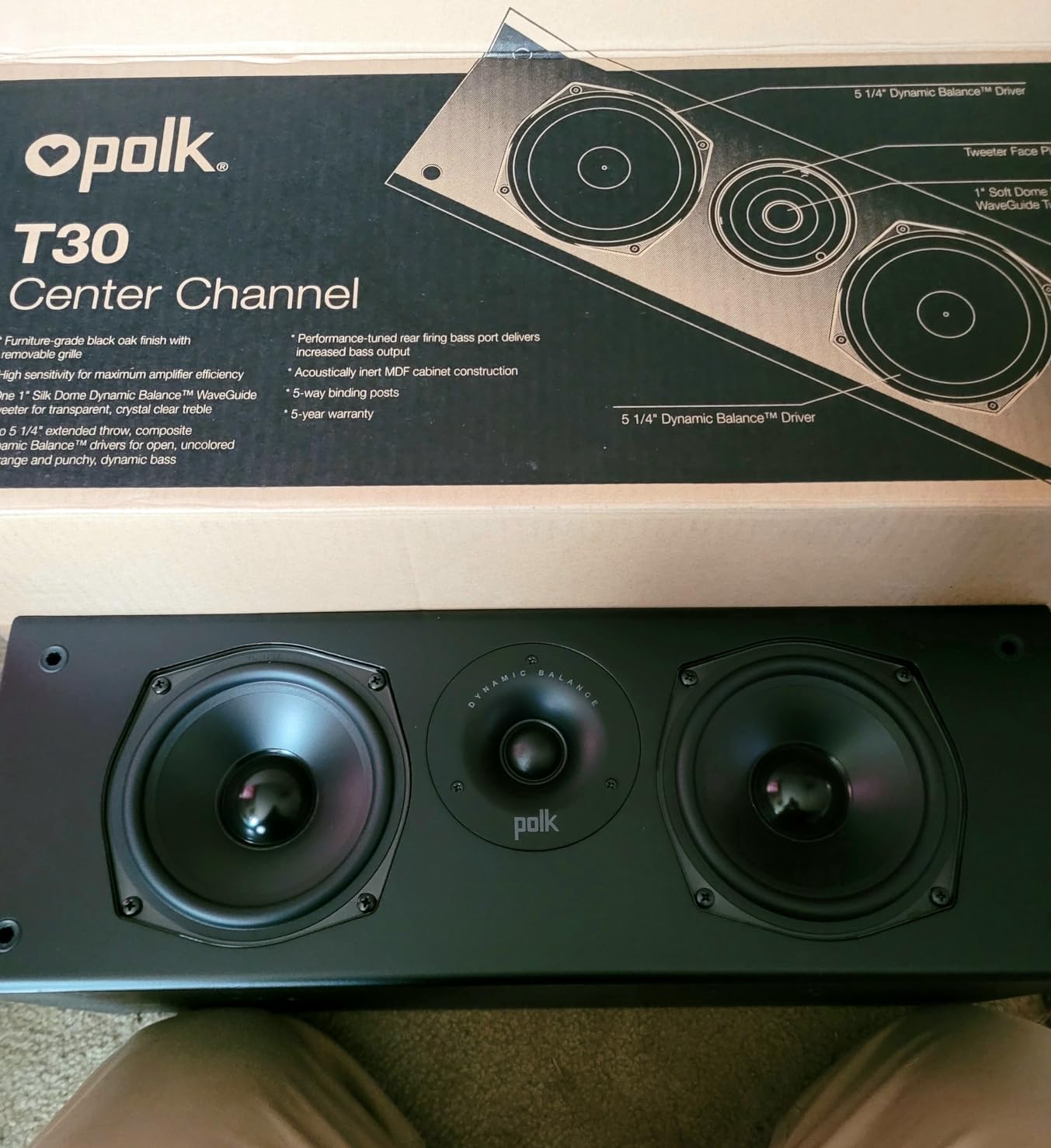 Polk Audio T30 Home Theater Center Channel Speaker, 100W Single, Black customer photo 2