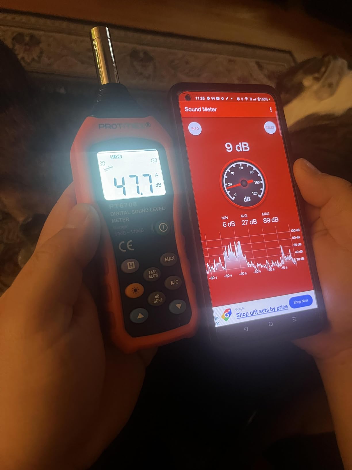 Protmex PT6708 Sound Level Meter - Digital Decibel Reader Measurement | Range 30-130 dB, Accuracy 1.5dB Noise Meter with Large LCD Screen Display, Fast and Slow Selection (Batteries Included) customer photo 2