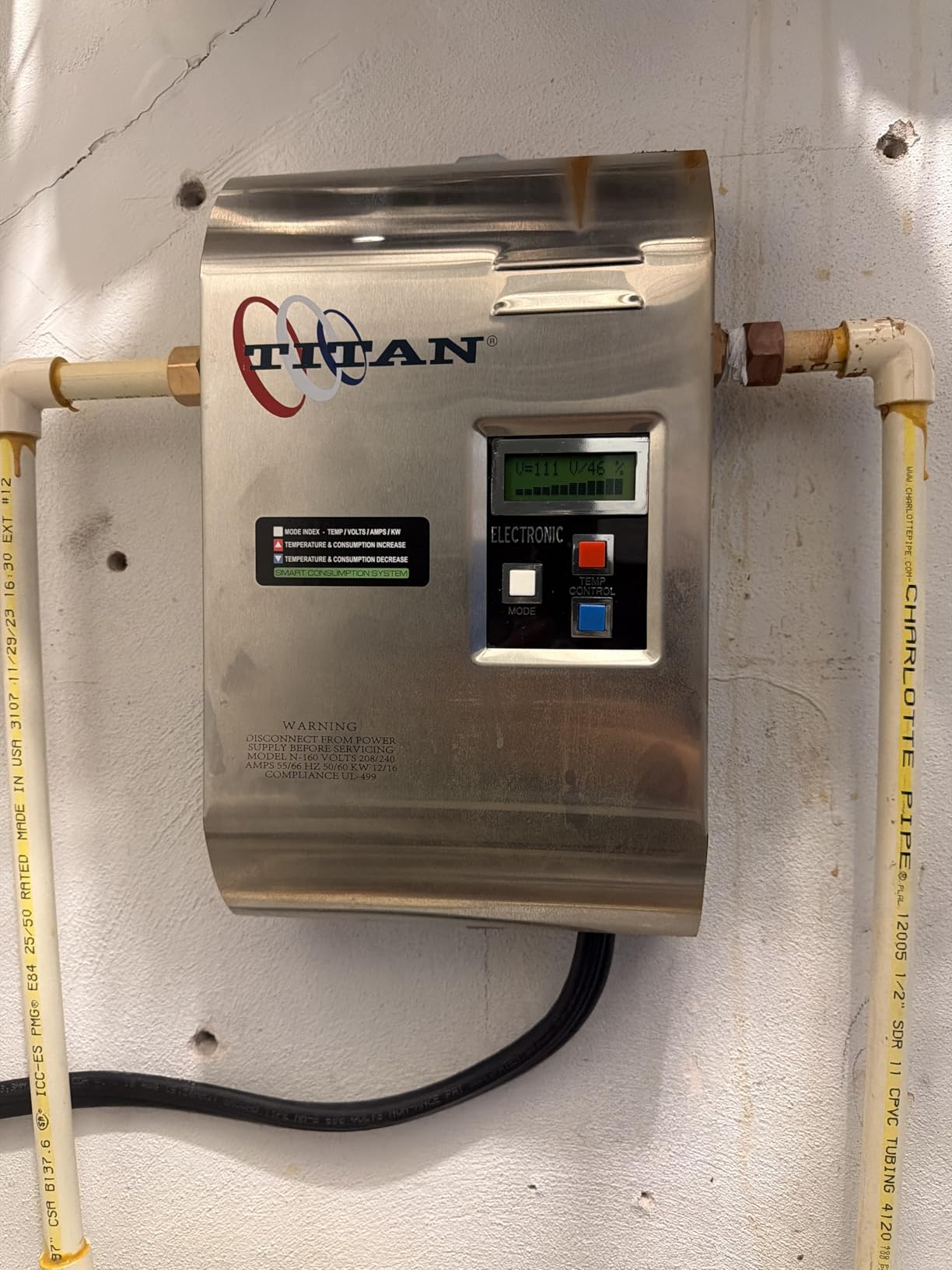 Titan N-160 SCR3 Tankless Water Heater Electric 16 KW 220 Volt 66 AMP customer photo 1