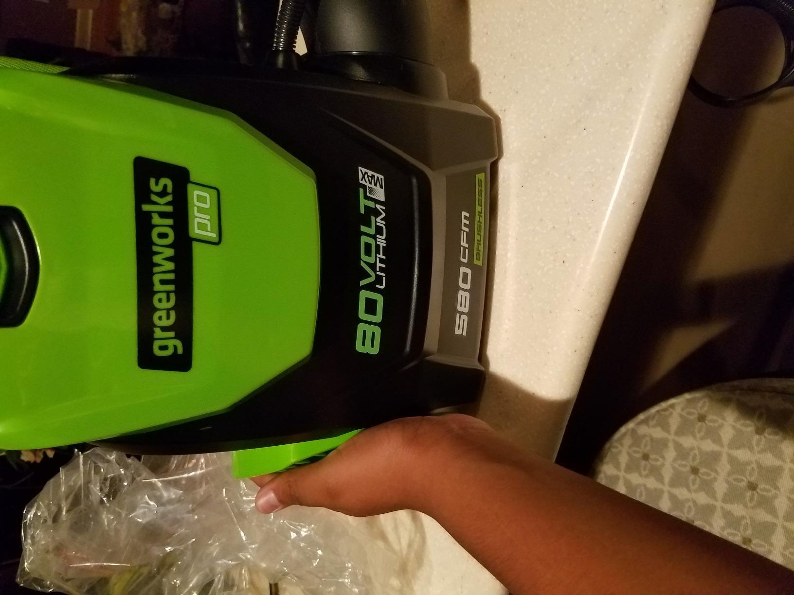 Greenworks 80V (180 MPH / 610 CFM / 75+ Compatible Tools) Cordless Brushless Backpack Blower, 2.5Ah Battery and Rapid Charger Included, Green/Black customer photo 1