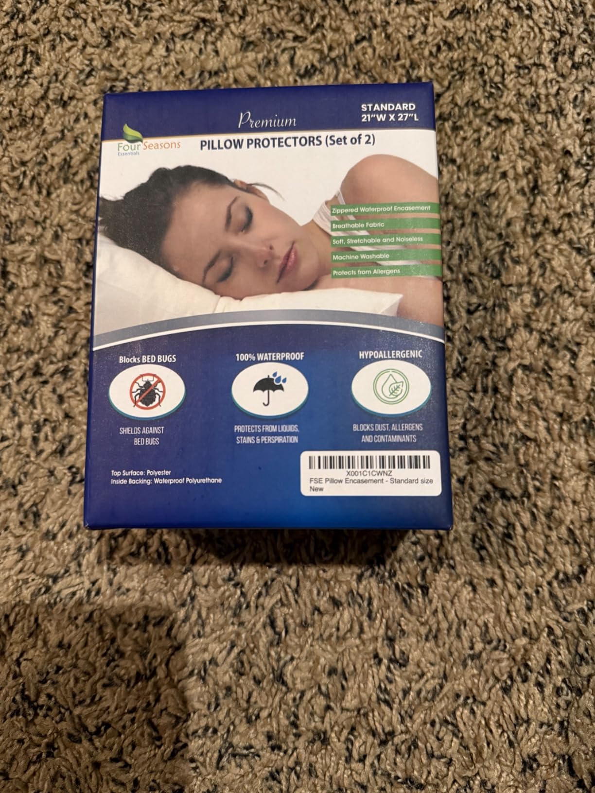 Four Seasons Essentials Standard Pillow Protectors (Set of 2) - Zippered Waterproof Pillow Covers, Hypoallergenic Dust Proof Encasement Cover customer photo 2