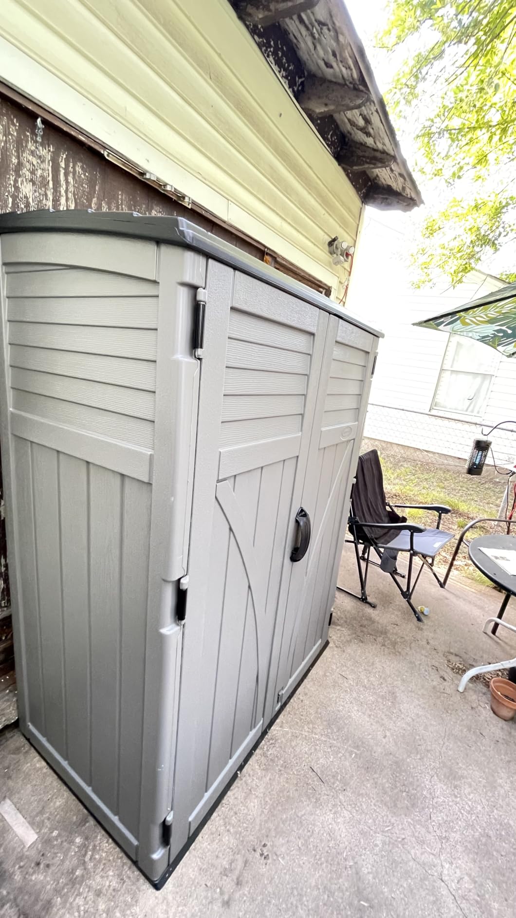 Suncast 54 Cu Ft Medium Vertical Storage Shed, Stoney, Made in USA customer photo 2